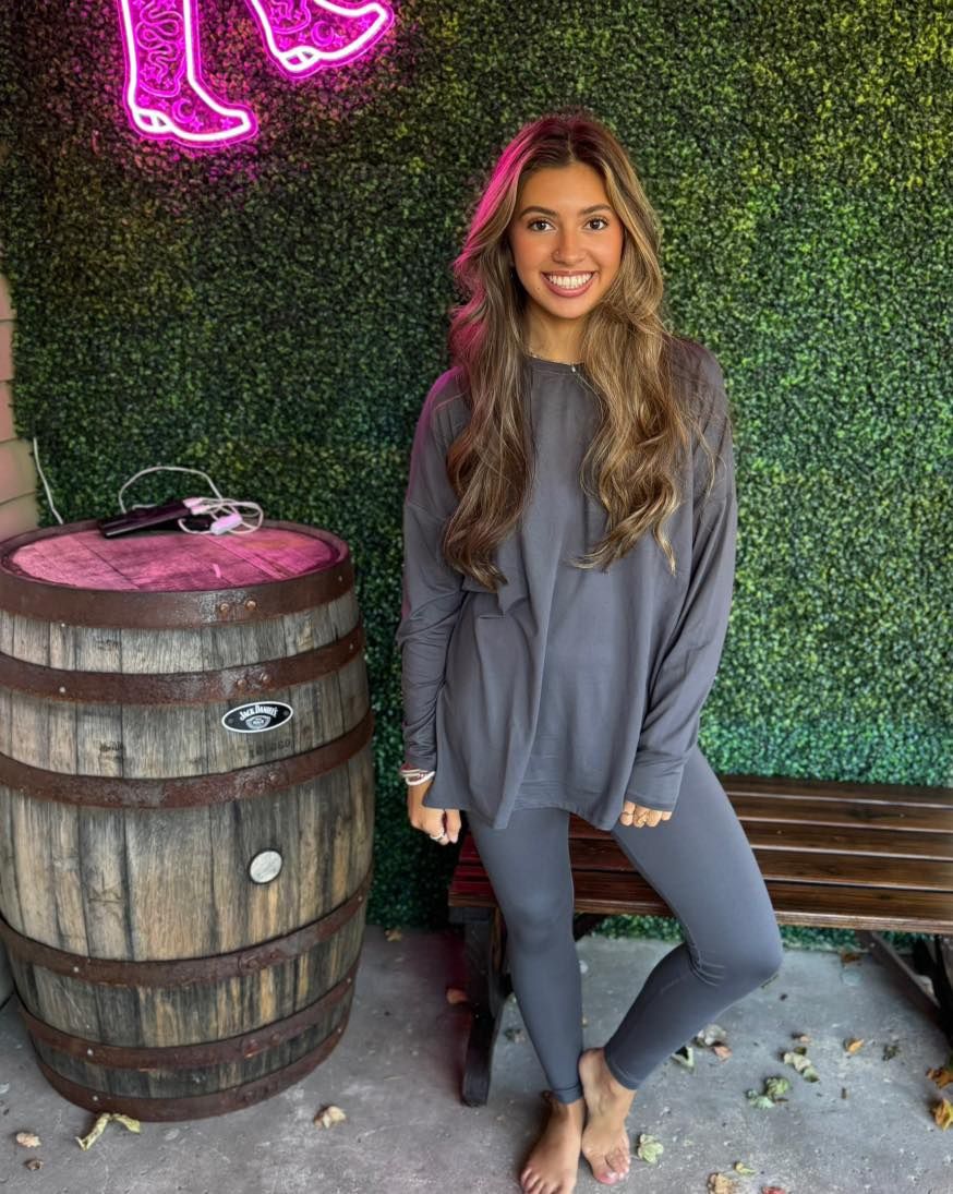 Brushed Dty Microfiber Loungewear Set, Color: Ash Grey, Size: Small