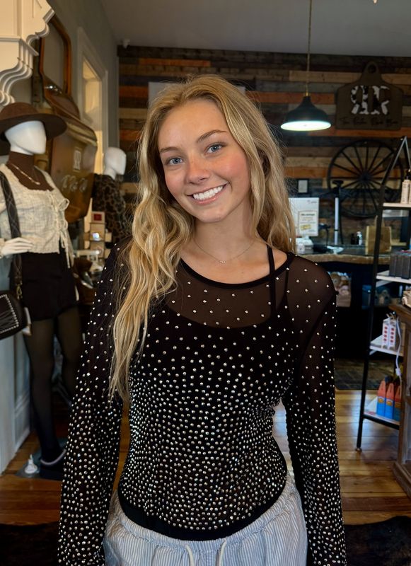 Junior Plus Rhinestone Embellished Mesh Bodysuit