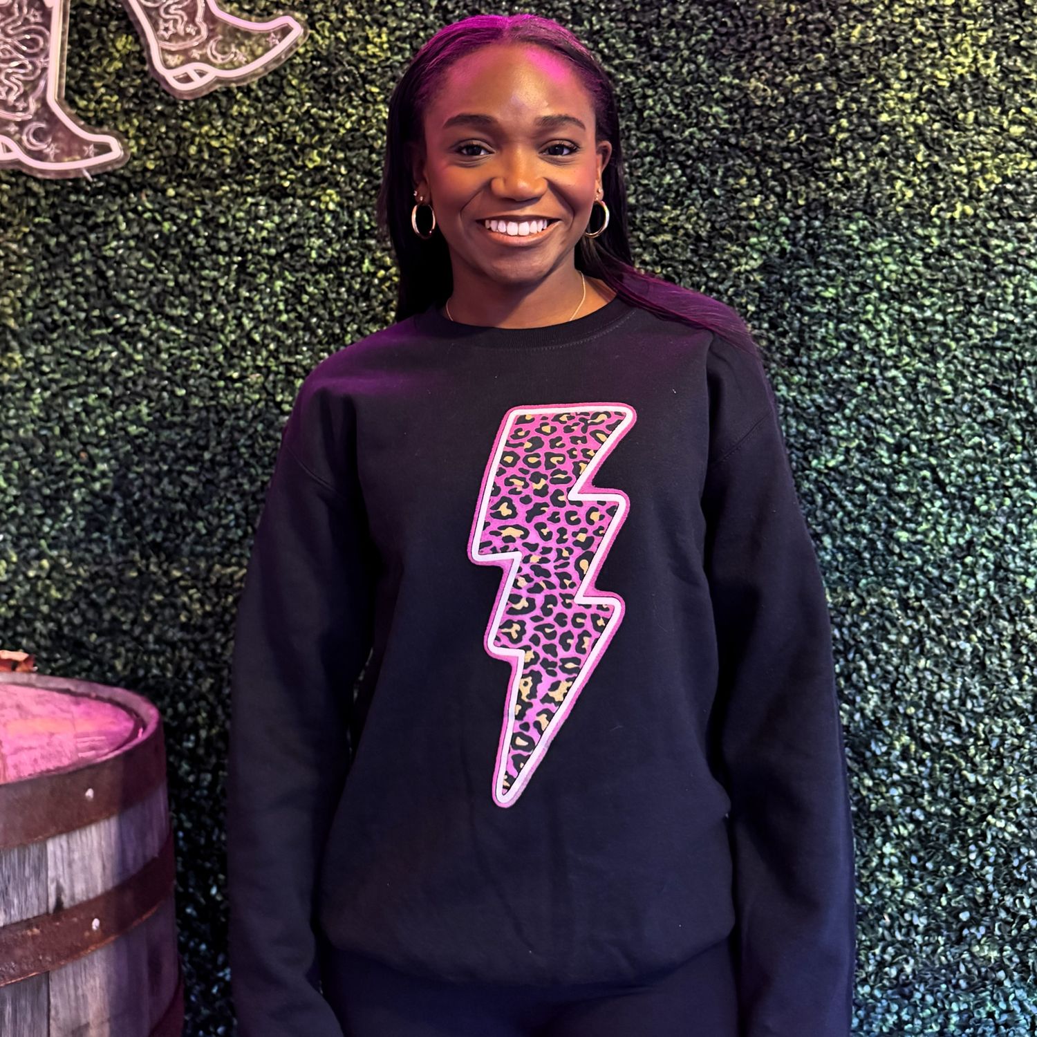 Neon Leopard Lightening Graphic Sweatshirt, Size: Small