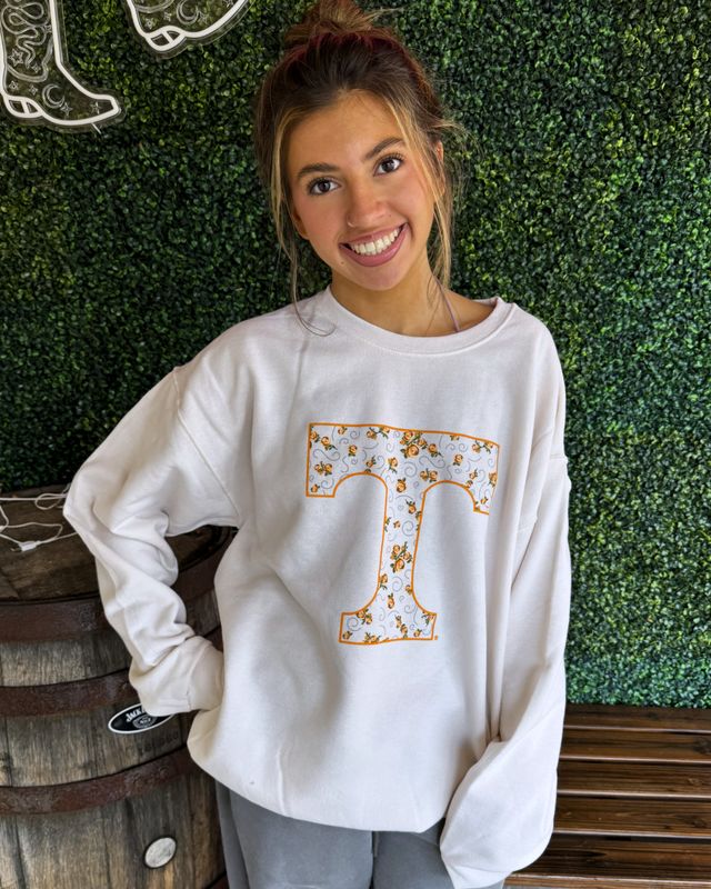 Orange Floral "Power T" Crew Sweatshirt Tennessee
