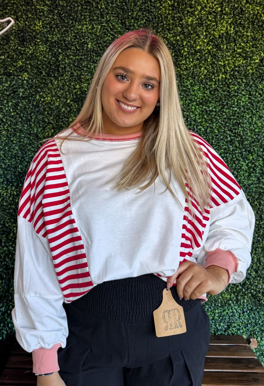 66 Stripe Colorblock Plus Size Oversize Sweatshirt, Size: Small