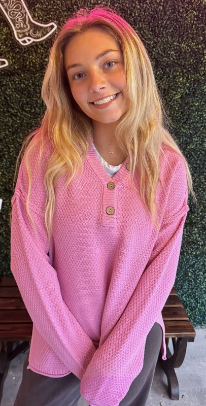 4 Buttons Henley Neckline Basic Sweater