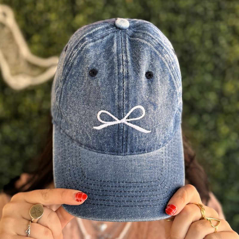 Bow Embroidery Denim Washed Cap