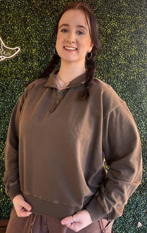 Plus F/terry Pigment Dye &amp; Enzyme Washed Pullover with 1/4 Zip