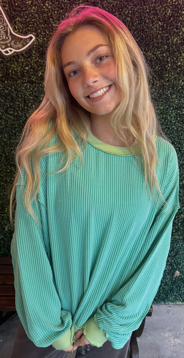 Fashion Twisted Rib Uneven Hem Drop Shoulder Loose Knit Top, Color: Green, Size: Small