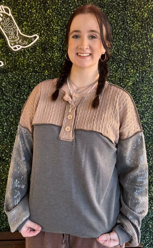 Color Block Waffle Knit Button Front