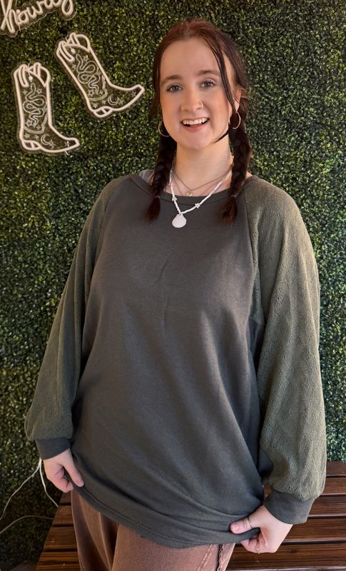 Lace Contrast French Terry Top