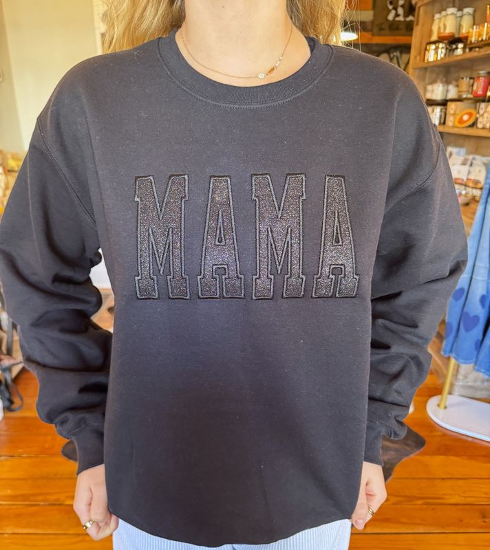 Mama Embroidered Glitter Crewneck