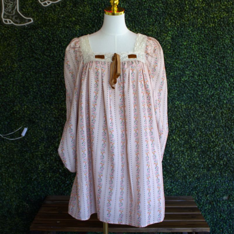Velvet Bow Front Floral Print Long Sleeve Short Fall Dress