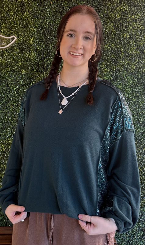 Soft Brushed Sequin V Stitch Pullover Top