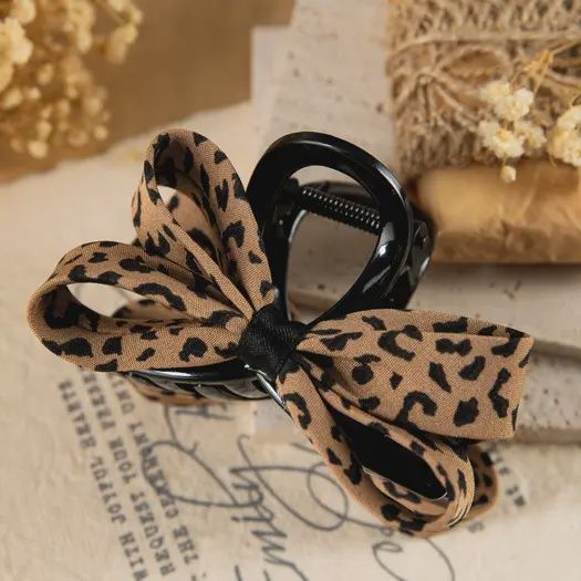 Leopard Bow Applique Plastic Hair Claw Clip