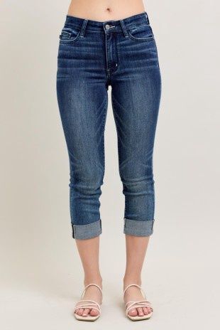 Dark Wash Cuffed Capri, Size: 14W