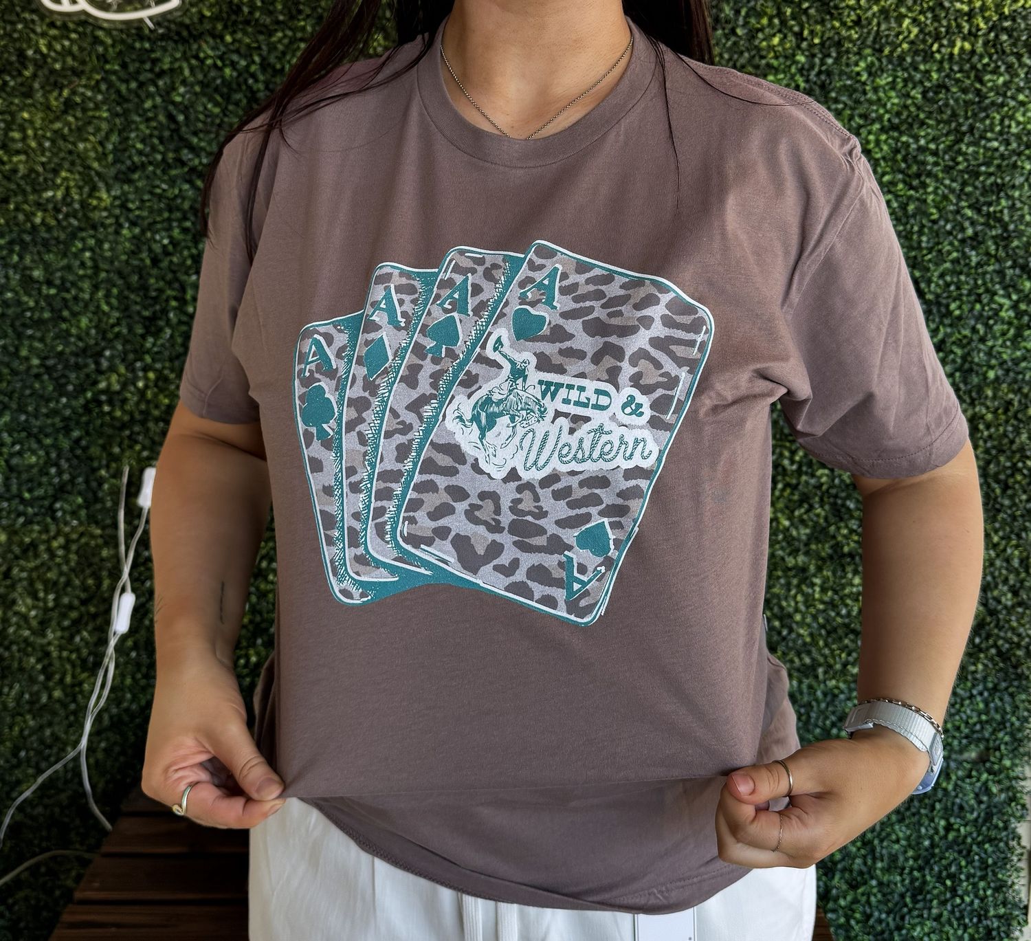 Western Leopard Playing Cards Graphic Tee, Size: Small