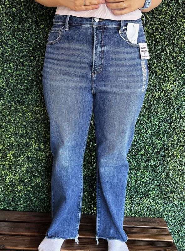 Tummy Control High Rise Crop Straight Raw Cut Hem