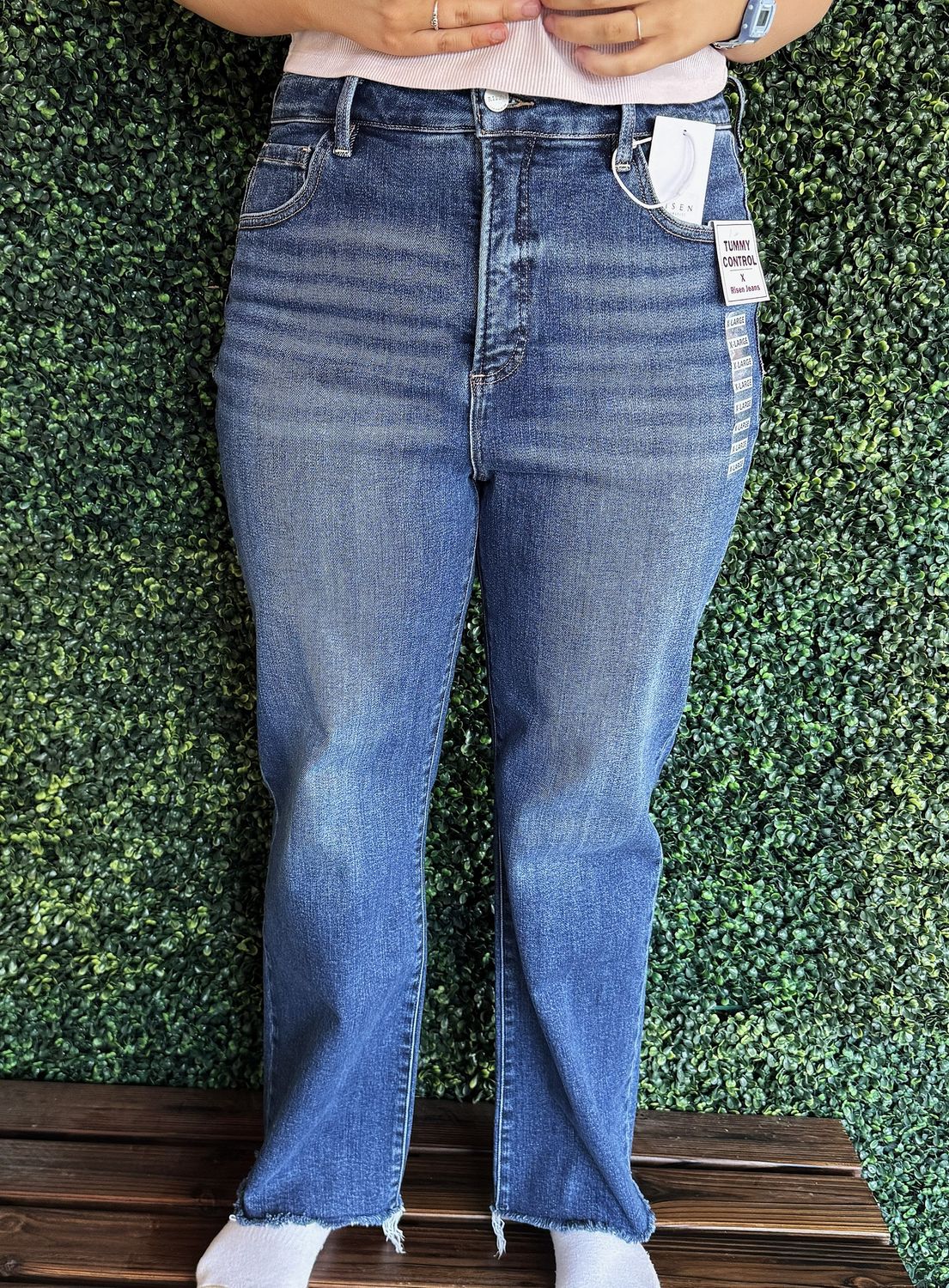 Tummy Control High Rise Crop Straight Raw Cut Hem, Size: Size 1