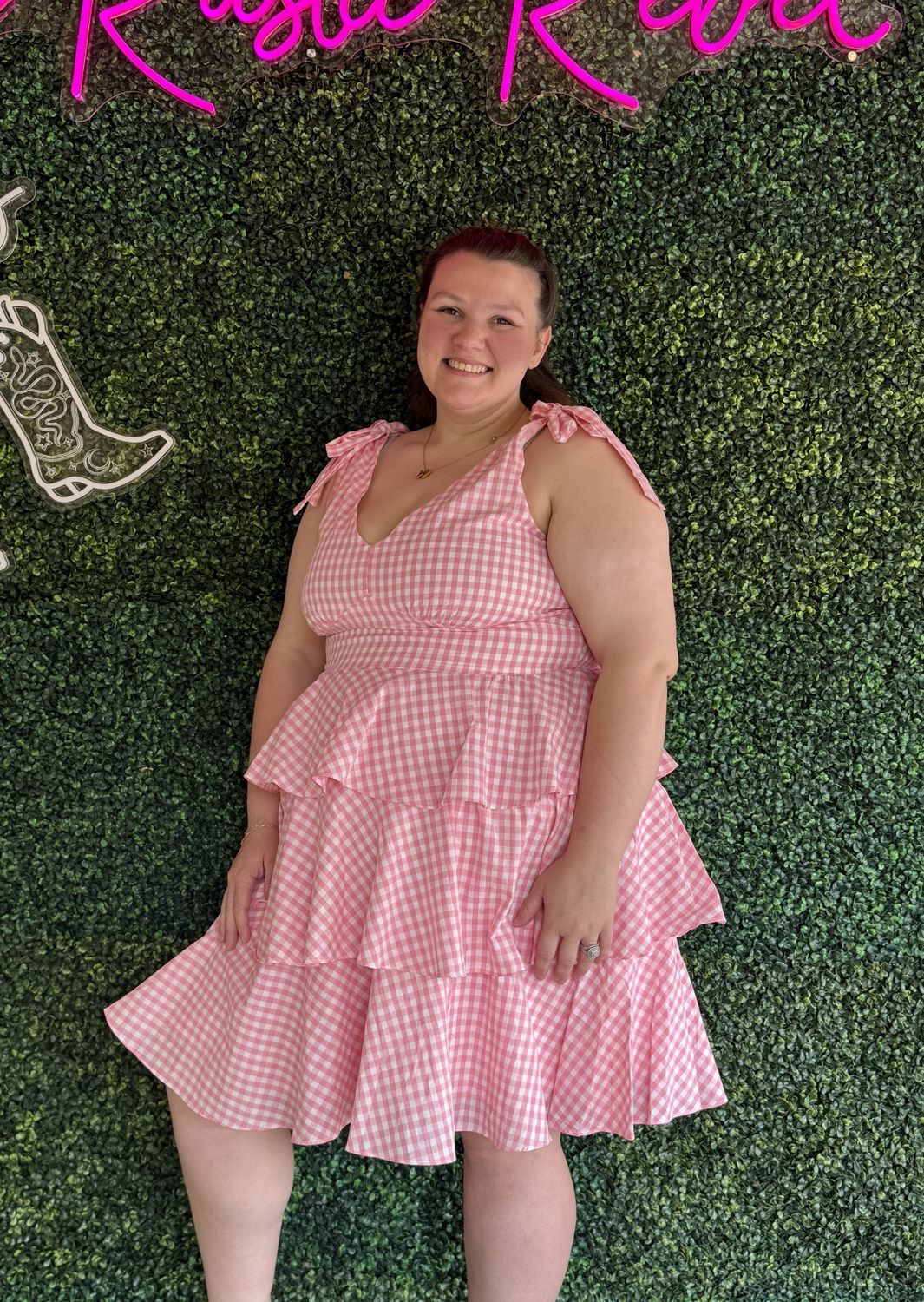 Plus Size Gingham Tiered Mini Dress, Size: 1-XL