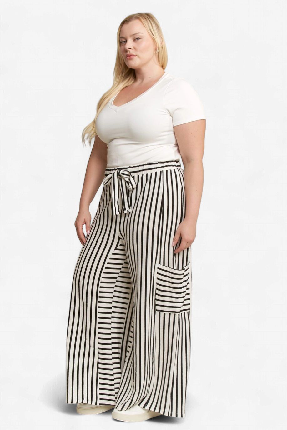 Plus Size Stripe Wide Leg Pants, Size: 1-XL