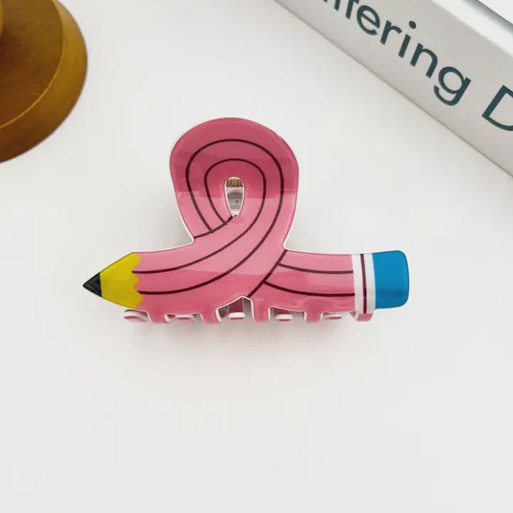 Pencil Claw Clip, Playful Stationery-Inspired Hair Clip, Color: Pink Pencil