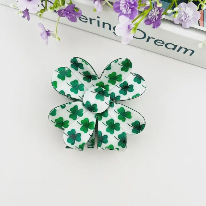 Four-Leaf Clover Claw Clip, St. Patrick's Day Hair Clip, Color: Clovers