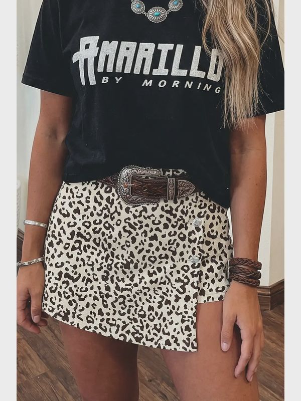 Western Brown Leopard Print Button Overlap Denim Shorts
