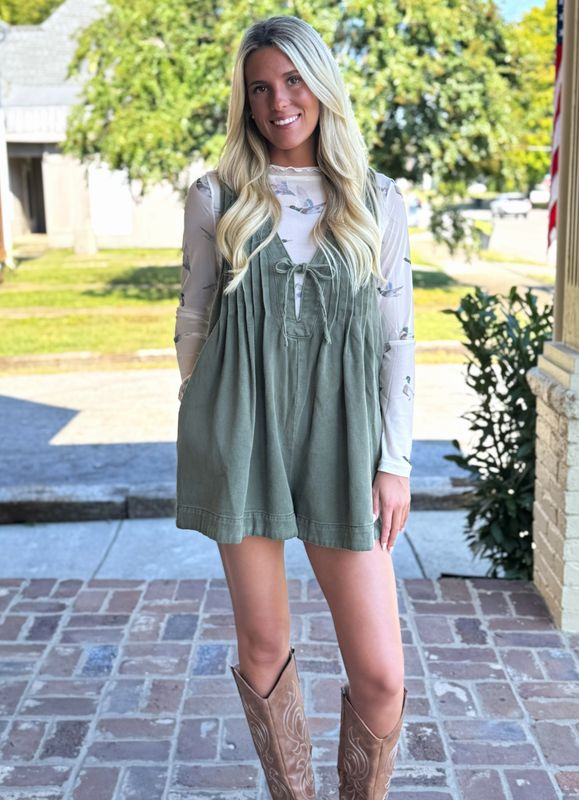 Pleated Sleeveless V neck Denim Romper