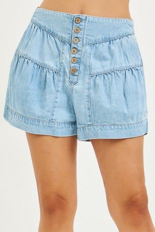 Elastic Band Slouchy Shorts With Shirred Detail, Color: Light, Size: Small