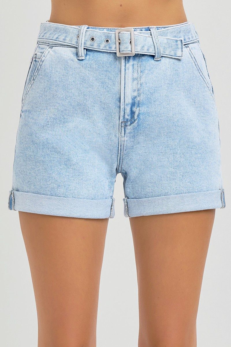 High Rise Belted Roll Up Shorts, Size: Small
