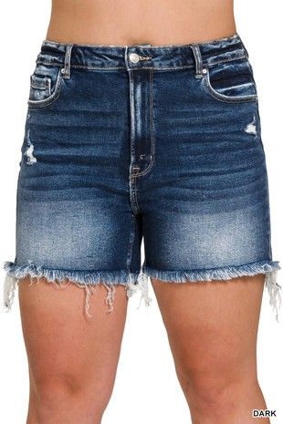 Plus Raw Frayed Hem Ripped Denim Shorts