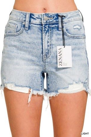 Distressed Hem Denim Shorts frayed hem, Size: Small