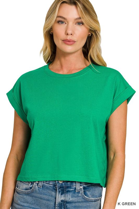 Cotton Folded Sleeve Top