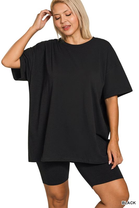 Plus Cotton Round Neck Top &amp; Biker Shorts