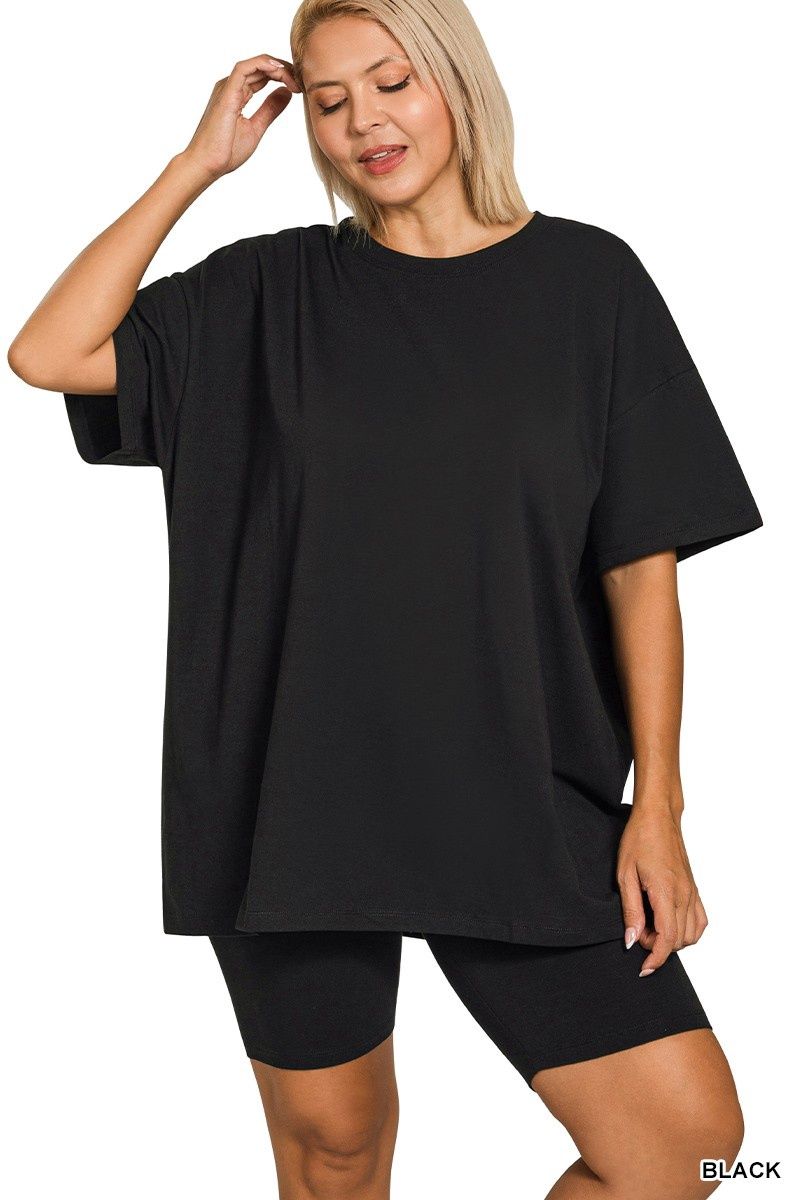 Plus Cotton Round Neck Top &amp; Biker Shorts, Size: 1X-Large