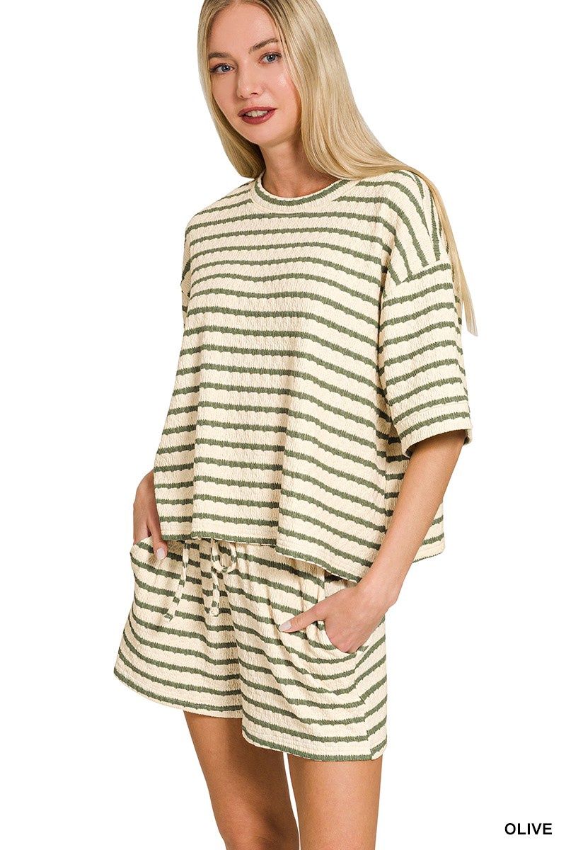 Striped Short Sleeve Tee &amp; Shorts Set, Size: Small