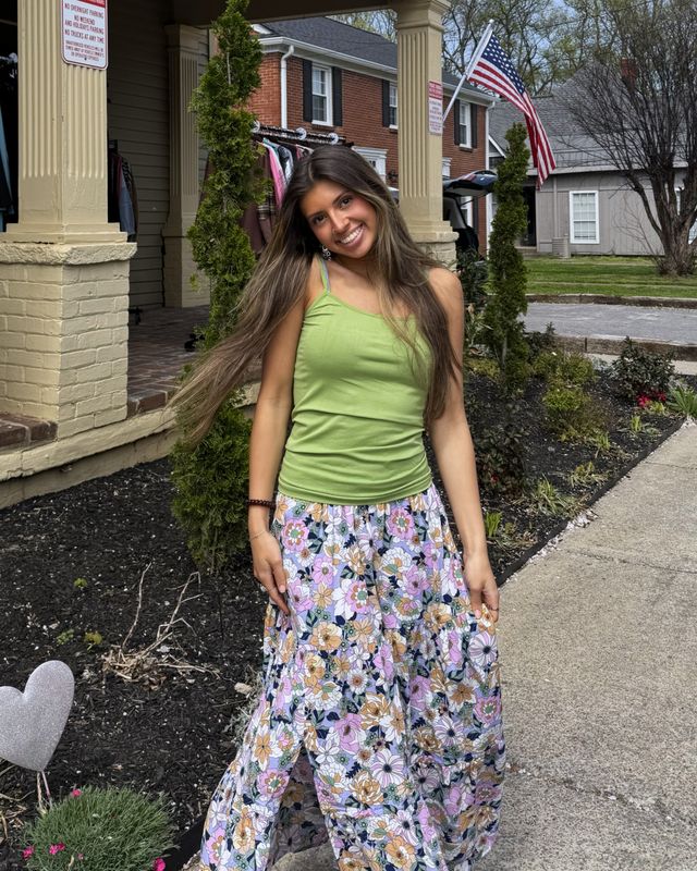 Bohemian Floral Print Tiered Maxi Skirt with Split