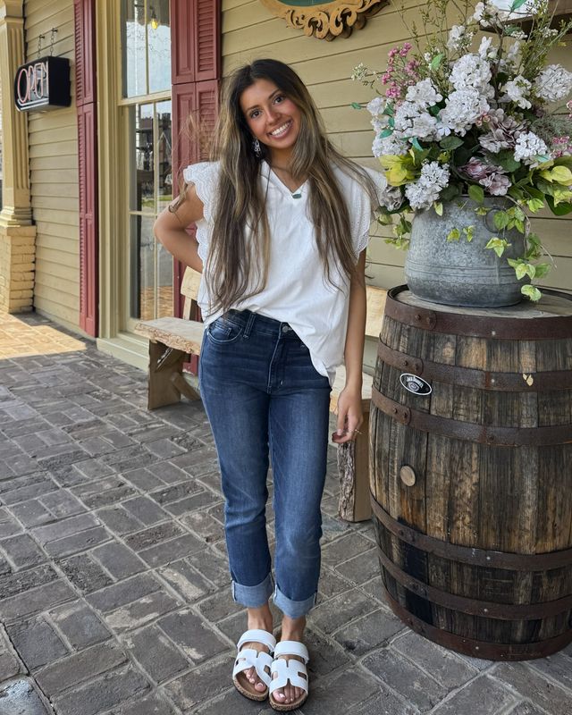 Plus Eyelet Embroidered Flutter Sleeve V Neck Tee