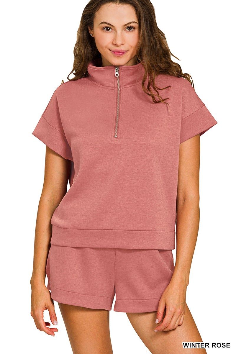 Scuba High Neck Half Zip Top &amp; Dolphin Shorts Set