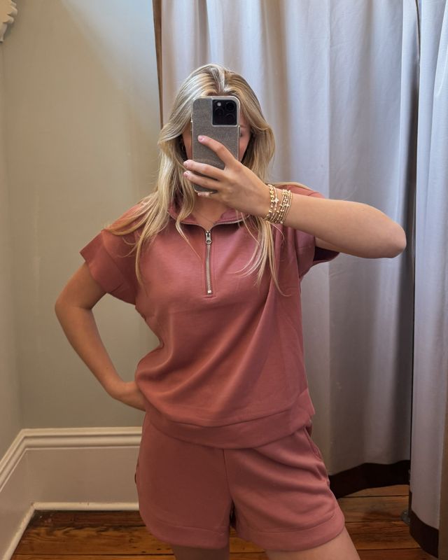 Scuba High Neck Half Zip Top &amp; Dolphin Shorts Set