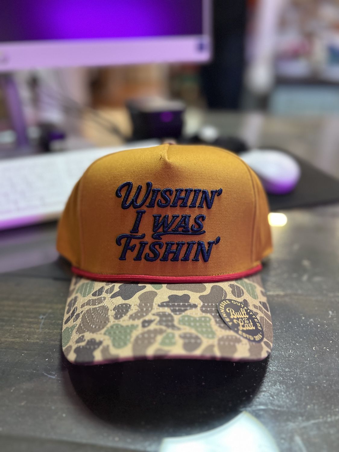 Wishin’ I Was Fishin’ Hat - Brown Duck Camo