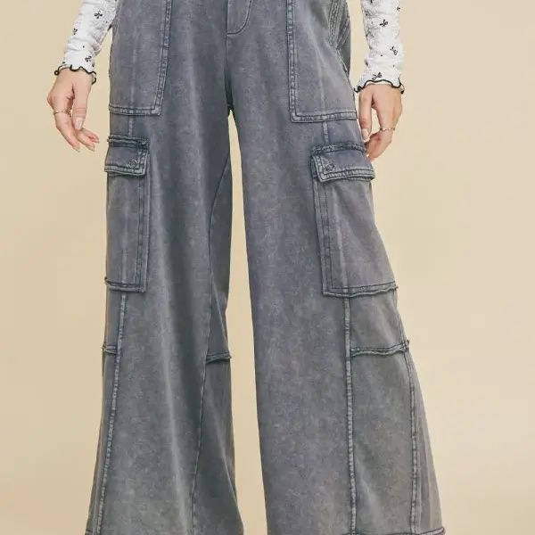 Mineral-Washed Flap Pocketed Knit Cargo Pants, Size: Small