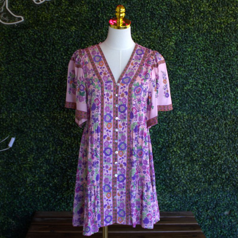 Shirring Detail Printed Woven Mini Dress
