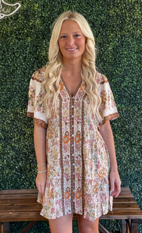 Shirring Detail Printed Woven Mini Dress