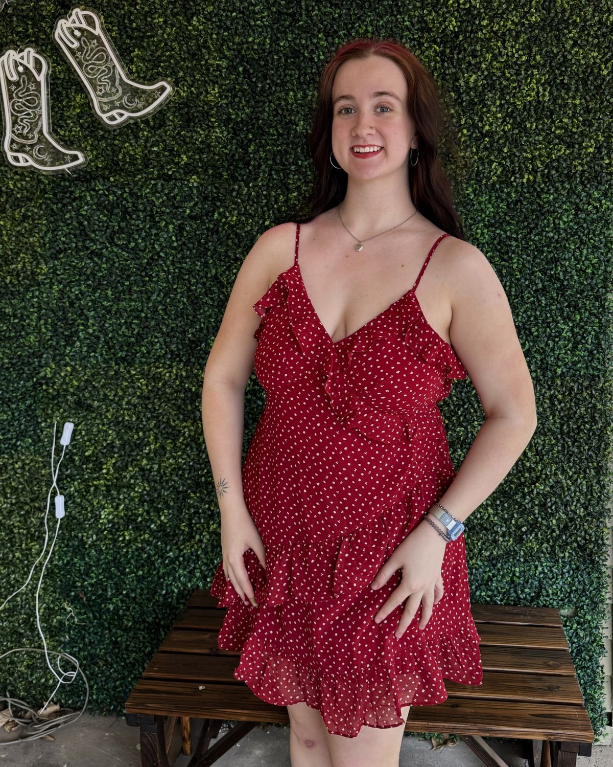 Asym Ruffled Dotted Woven Mini Dress, Size: Small