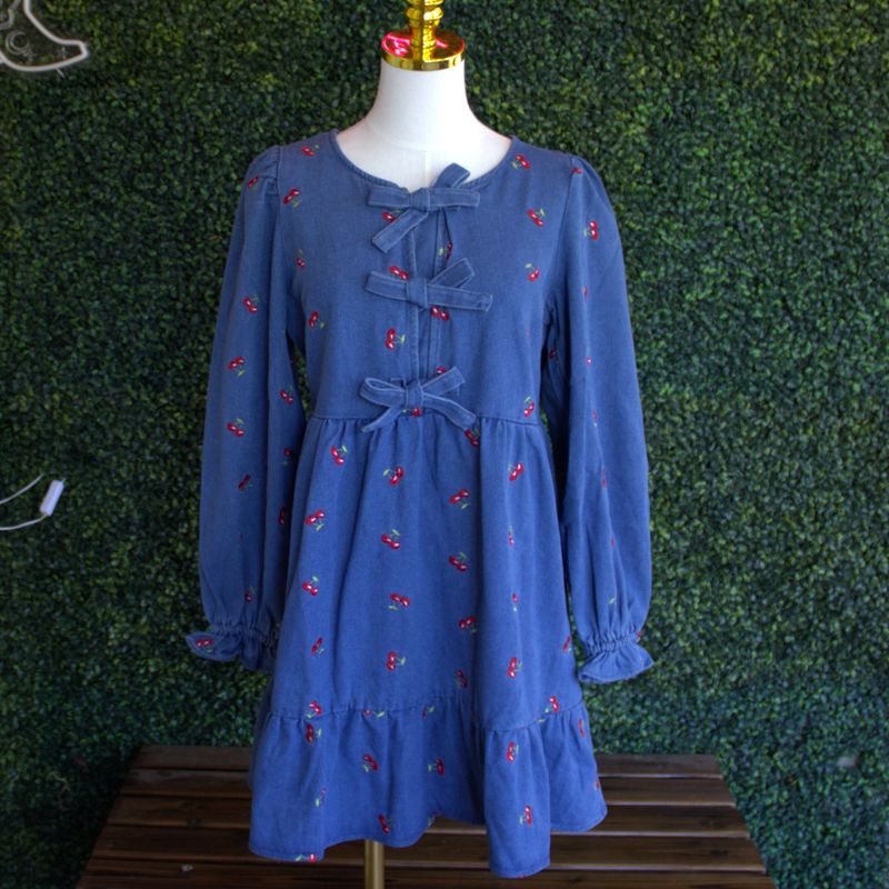 Soft Washed Denim Printed Casual Mini Dress