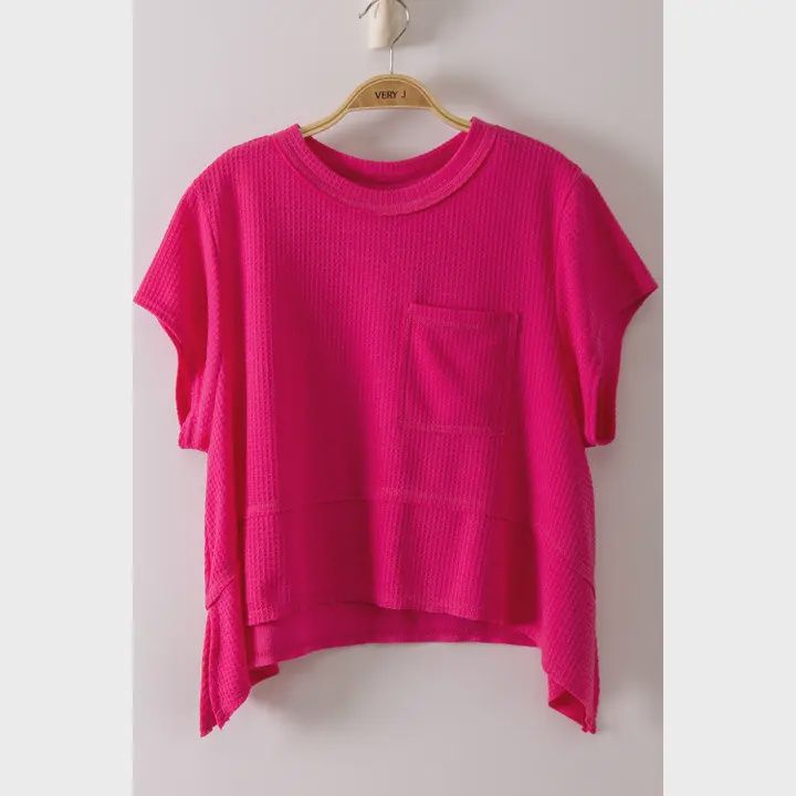 PLUS Size Flared Hem Waffle Knit Casual Top, Color: Fuchia, Size: 1X-Large