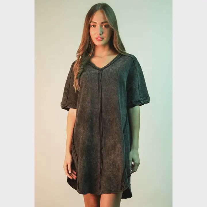 PLUS Size Mineral Washed Ribbed Knit Mini Dress, Size: 1X-Large