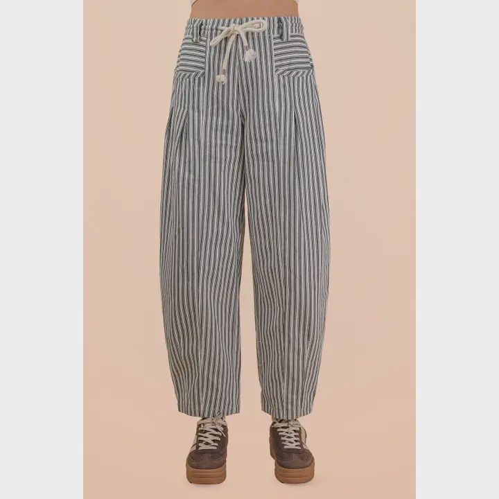 VERY Jean Striped Barrel Denim Pants, Color: Navy, Size: Small