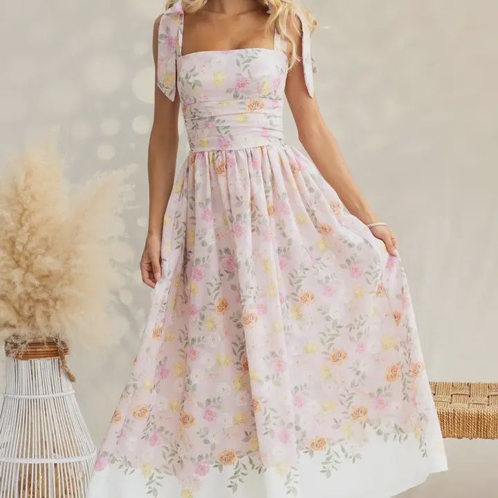 Summer French Floral Slim Suspender Dress, Size: Small