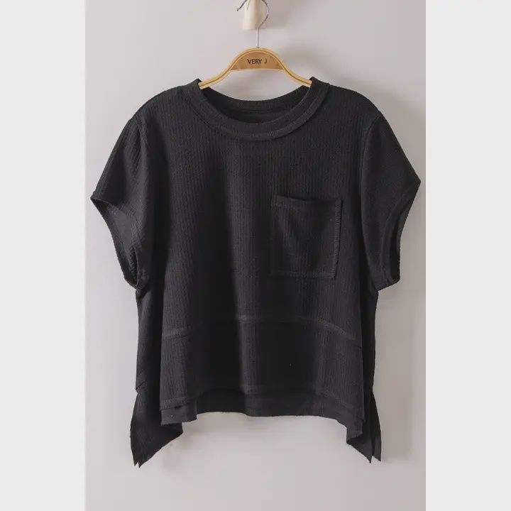 Flared Hem Waffle Knit Casual Top