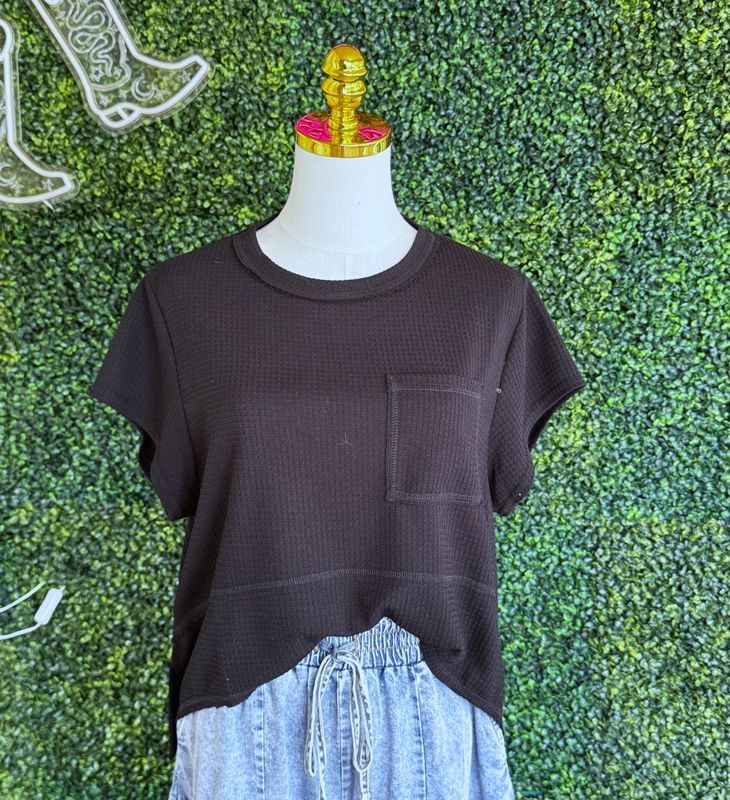Flared Hem Waffle Knit Casual Top