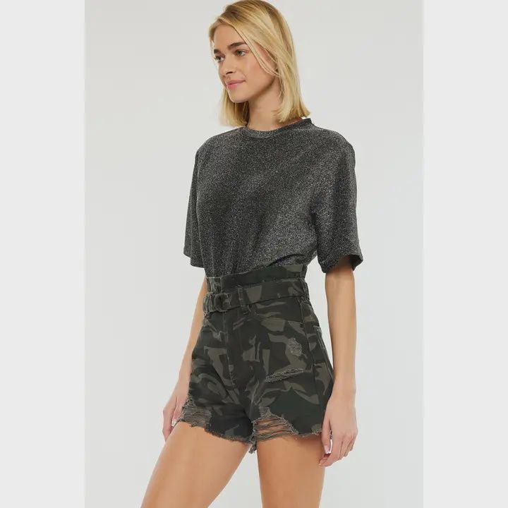 High Rise Camo Shorts with BELT, Size: Small